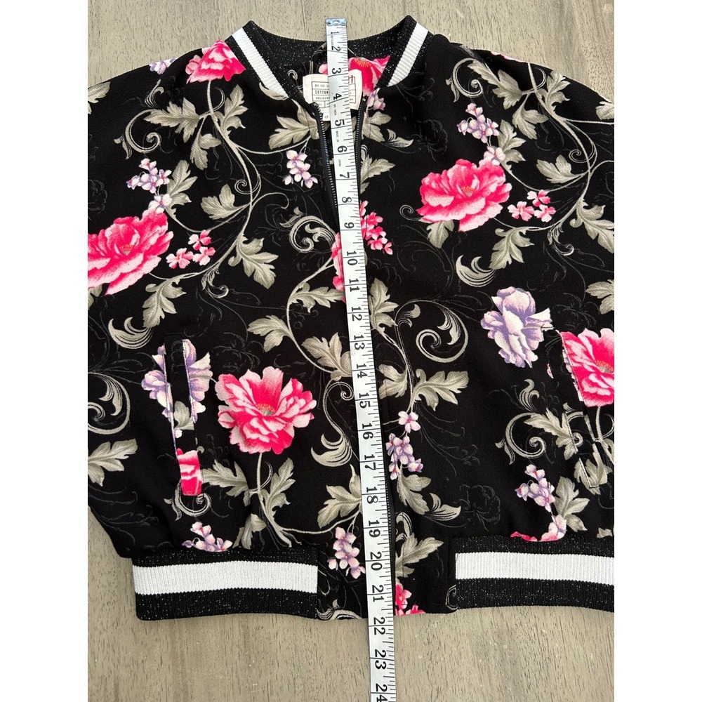 Cotton On Floral Bomber Jacket Black Pink Purple Varsity Trim Zip Up Womens 8 - Picture 5 of 10